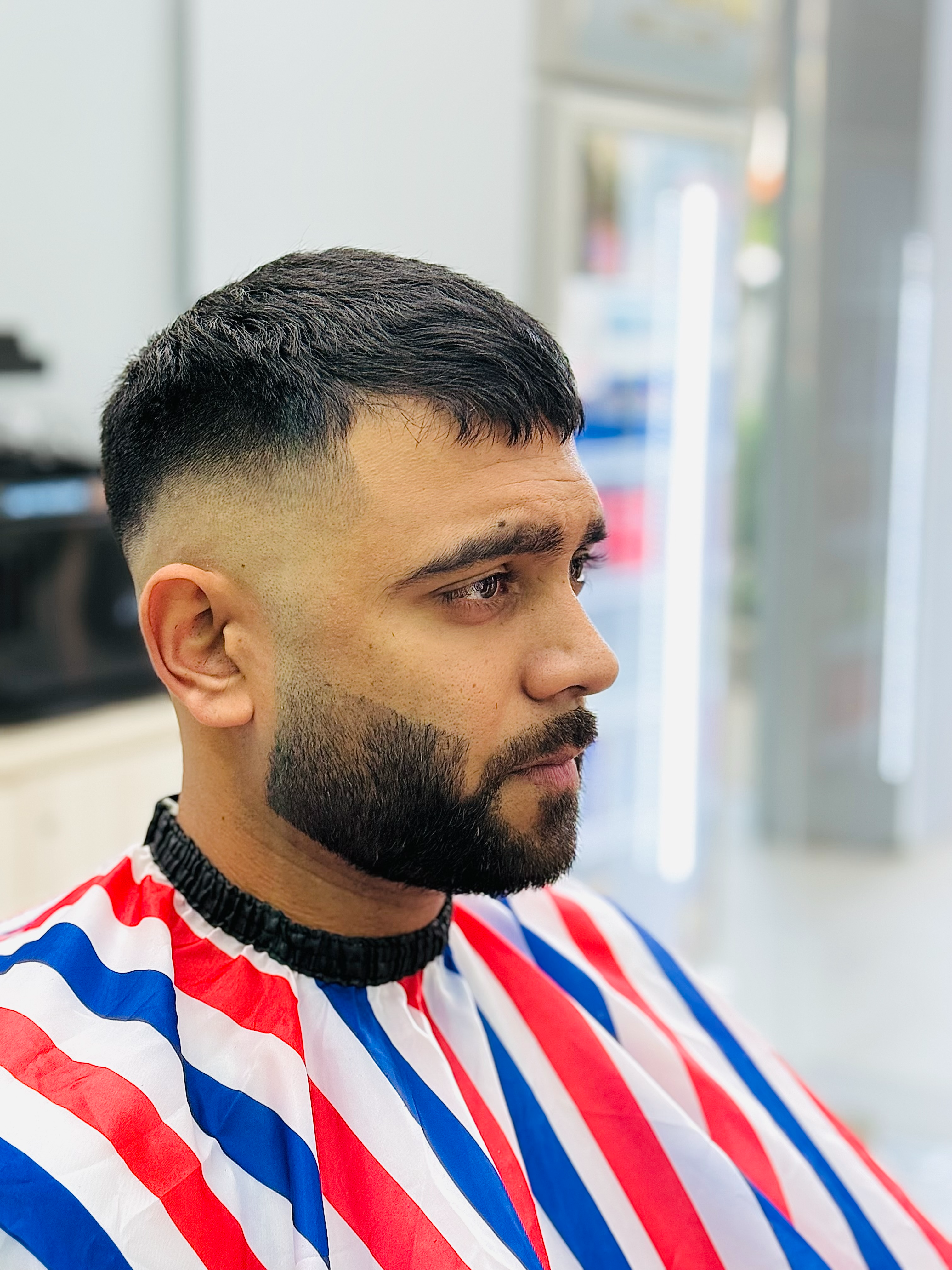 French crop skin fade with beard — by Ibrahim