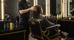 women hair styling at barber shop